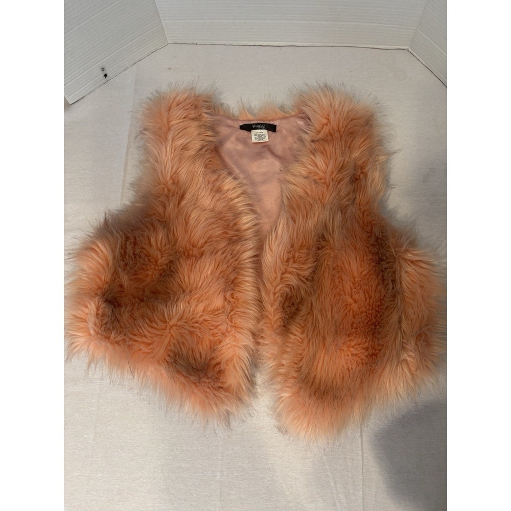 Rhapsody Peach Pink Shaggy Faux Fur Open Front CroppedVest Size Medium - Picture 1 of 7